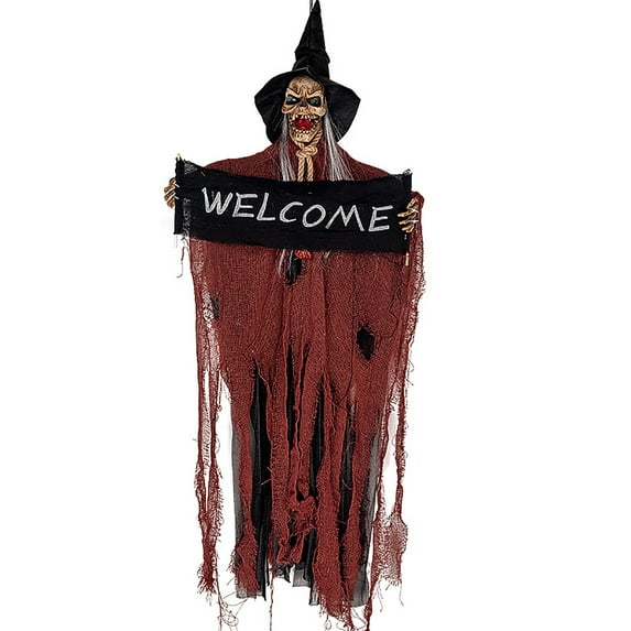 HCTSHG Halloween Decoration Outdoor Life-Size Animated Witch with Scary Moving Mouth & Arms and Glowing LED Eyes, Creepy Sound for Yard, Porch