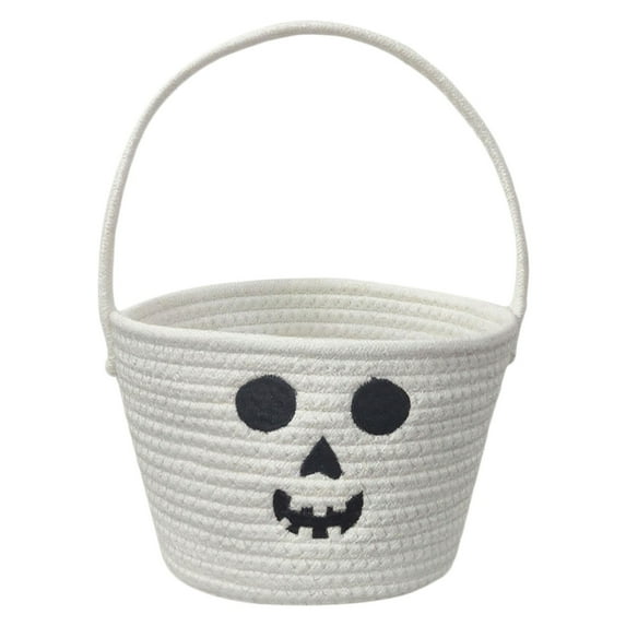HCTSHG Halloween Pumpkin Basket for Kids, Trick or Treat Candy Bucket, Small Woven Boo Spooky Ghost Basket, Cute Cotton Rope Baby Fall Gift Bin, Halloween Decorations