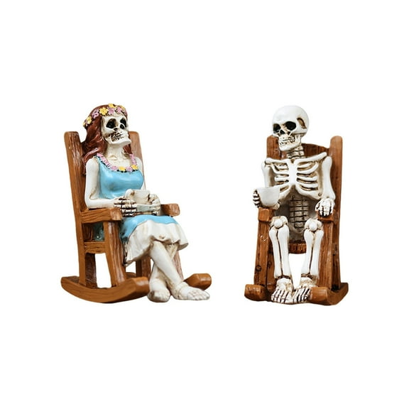 HCTSHG Halloween Skeleton Couple Figurine – Skeleton Statue for Haunted House & Indoor Decor – Creepy Cute Tabletop Halloween Decoration for Horror Fans