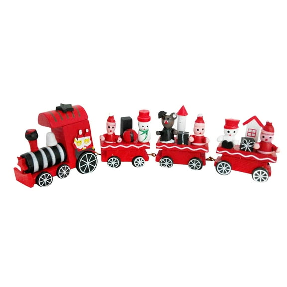 HCTSHG Home Decor Santa Ornament Christmas Wooden Train, Mini 4- Section Train Toy with Snowman and Train Rail Model Toy Set for Kids Christmas Party Decoration