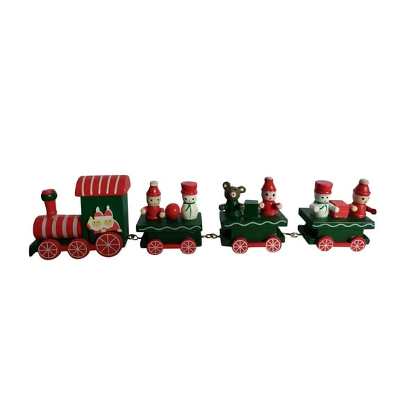HCTSHG Home Decor Santa Ornament Christmas Wooden Train, Mini 4- Section Train Toy with Snowman and Train Rail Model Toy Set for Kids Christmas Party Decoration