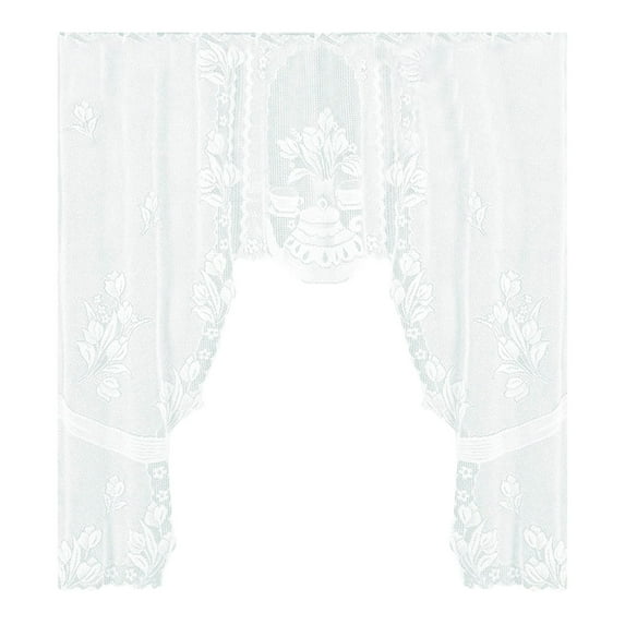 HCTSHG Lace Curtain Style Window Curtain, Boho Crochet Curtain,Sheer Fabric Drapes, Light Filtering Privacy Curtains for Kitchen Dining Room Bedroom Bathroom Cafe Home Decor Use