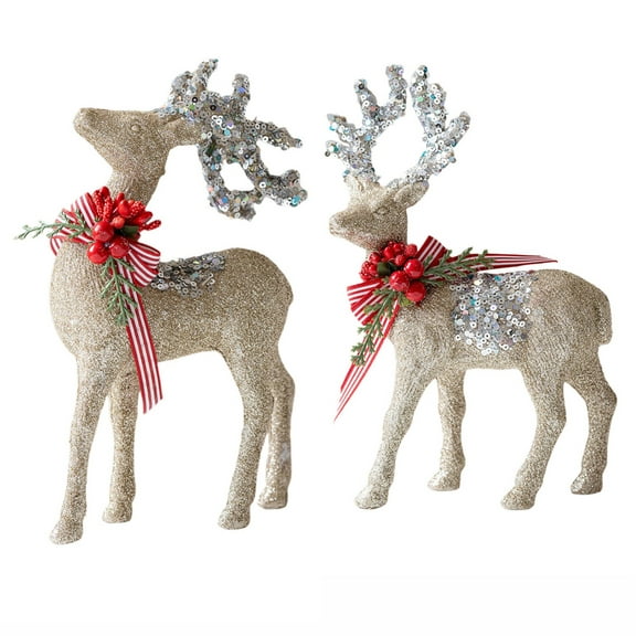 HCTSHG Lighted Christmas Deer Family Set Outdoor Yard Reindeer Holiday Decoration,Christmas Reindeer Figures Glitter Christmas Deer Ornament Family Holiday Decoration Window Display Scene Matching