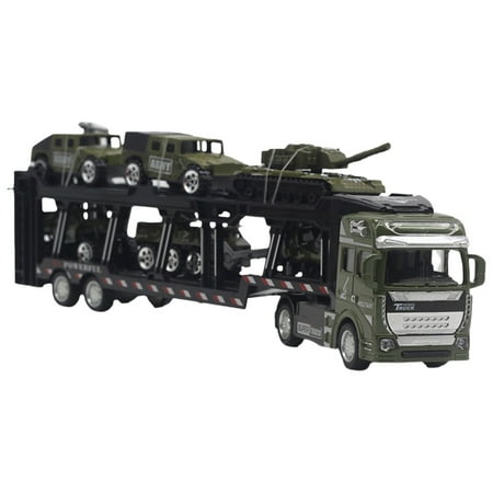 HCTSHG Model with 6 Mini Tanks Model 1:48 Scale Diecast Alloy Detachable Pull Back Green Vehicle Container Truck,Military Truck Army Fighter Tank Armored Off Road Vehicle Pull Back Army