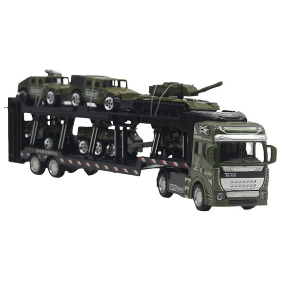 HCTSHG Model with 6 Mini Tanks Model 1:48 Scale Diecast Alloy Detachable Pull Back Green Vehicle Container Truck,Military Truck Army Fighter Tank Armored Off Road Vehicle Pull Back Army