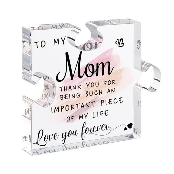 HCTSHG Mom Puzzle Pieces Gifts for Mom from Daughter Son, Christmas Gift for Mom, Mom Acrylic Sign Plaque Desk Decorations, Mother's Day Birthday Gifts for Mom