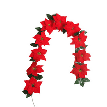 HCTSHG Poinsettia Garland Christmas Decorations, Velvet Silk Artificial Flowers 6.56ft Garland with Red Berries and Holly Leaves for Indoor Outdoor Party Tree Decor