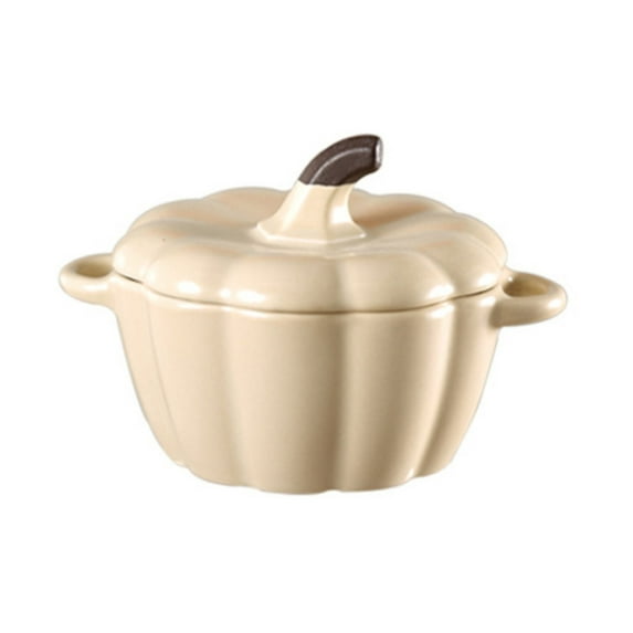 HCTSHG Pumpkin Bowl Set with Lid and Handle, Ceramic Ramekins for Baking, Casserole Dish Individual Severing Pot, Stoneware, Oven Safe