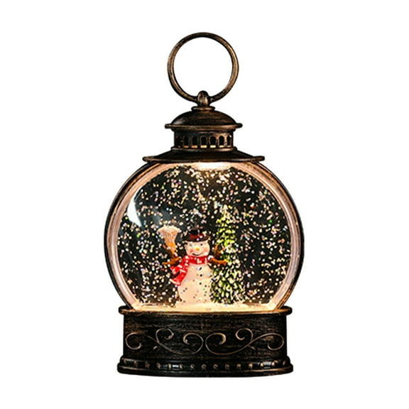 HCTSHG Retro Angle Snow Globe, Musical Lighted Water Lantern, Christmas Decoration with Swirling Glitter, USB Powered and Battery Operated, Xmas Home Décor Gift