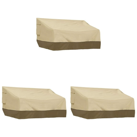 HCTSHG Seater Heavy Duty Patio Bench Loveseat Cover, Waterproof Outdoor Sofa Cover, Lawn Patio Furniture Covers with Air Vent, Small(Standard), Beige & Brown