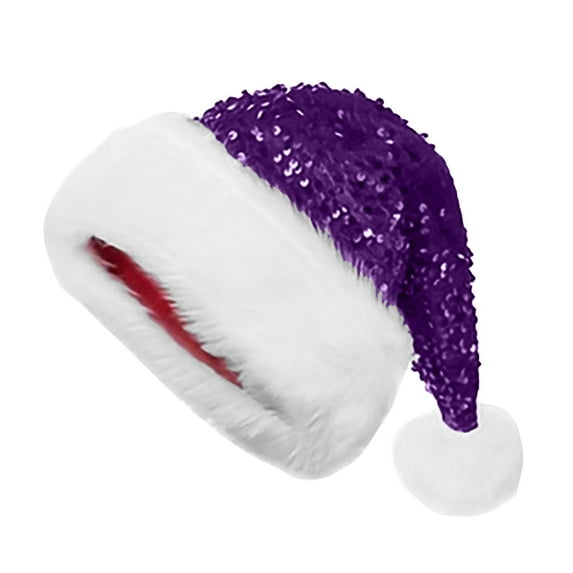HCTSHG Sequin Santa Hat for Adults with Shiny Sequin and Fluffy Pompom, Party Hat for New Year Xmas Festiva