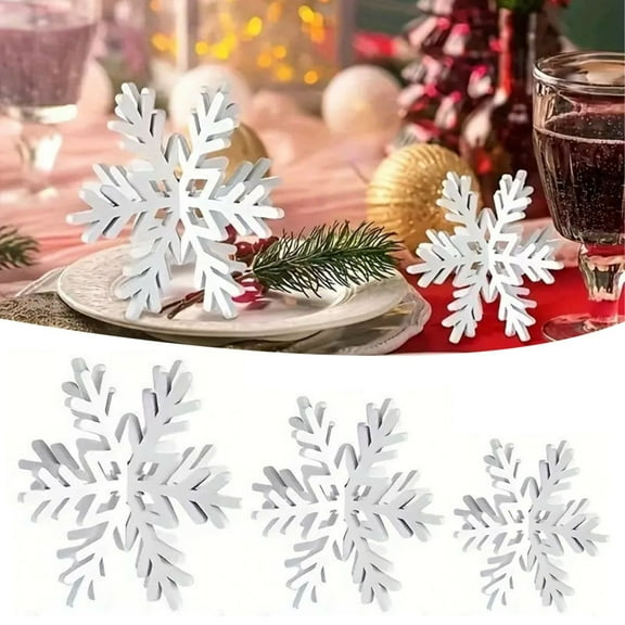 HCTSHG Set of 3 White Wooden Snowflake Decorations, 3D Winter Snowflake Tabletop Centerpiece for Xmas Home and Party Decor