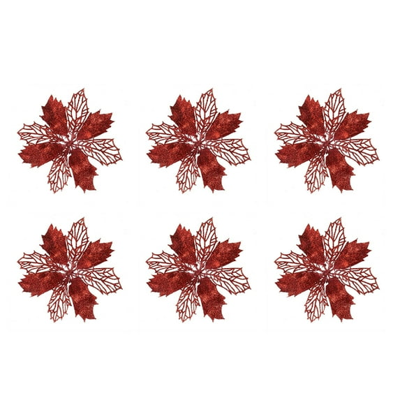 HCTSHG Set of 6 Christmas Flower Ornaments, Glitter Floral Picks for Xmas Wreath and Tree Decor, Holiday Party Home Wedding Christmas Decorations