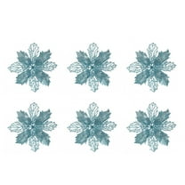 HCTSHG Set of 6 Christmas Flower Ornaments, Glitter Floral Picks for Xmas Wreath and Tree Decor, Holiday Party Home Wedding Christmas Decorations