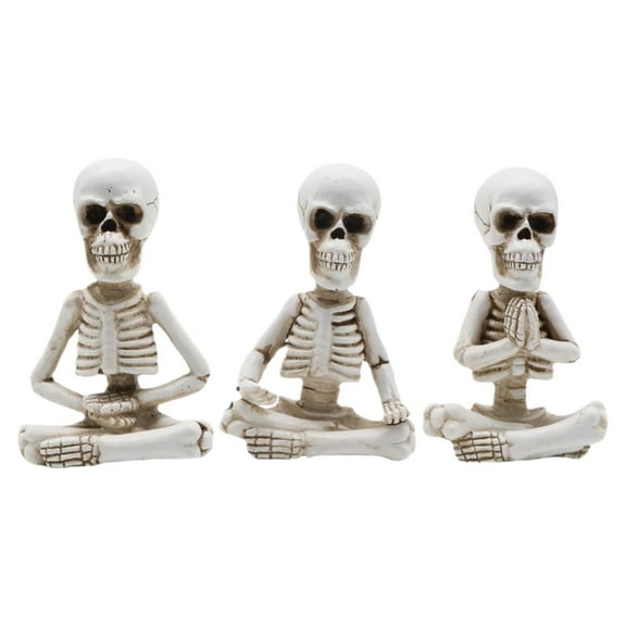 HCTSHG Skull Shelf Decor,Yoga Skeleton Figurine,Halloween Gothic Home Decor,Antique Silver Accent Statue,Collectible Figurines Set of 3 (White)