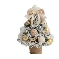 HCTSHG Snow Flocked Tabletop Christmas Tree, 13.78 Inch Mini Artificial Tree with DIY Ornaments and Bows, Small Xmas Decor for Holiday Indoor Christmas Decoration