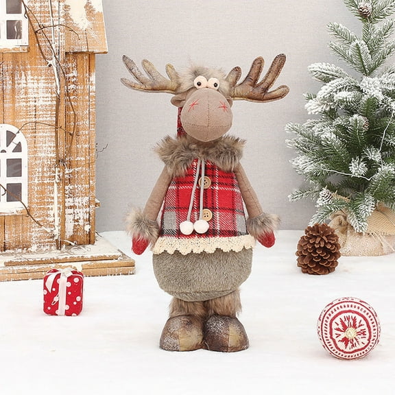 HCTSHG Standing Reindeer Figurine Plush Doll, Xmas Reindeer Figure for Christmas Tree Hanging Decor, Home Indoor Table Ornaments, and as Gift Toys for Kids and Friends