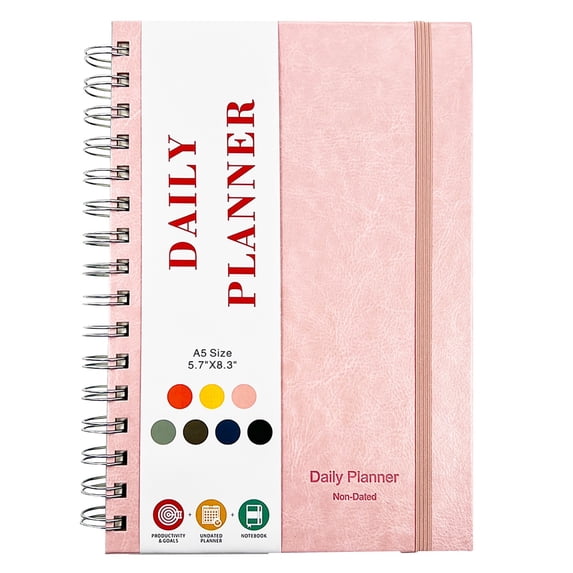HCTSHG Undated Daily Planner Undated Planner with Hourly Schedules Daily Organizer Notebooks for Work Planner for Men and To Do List Notebook for Time Management,PVC Hardcover,Elastic Closure 