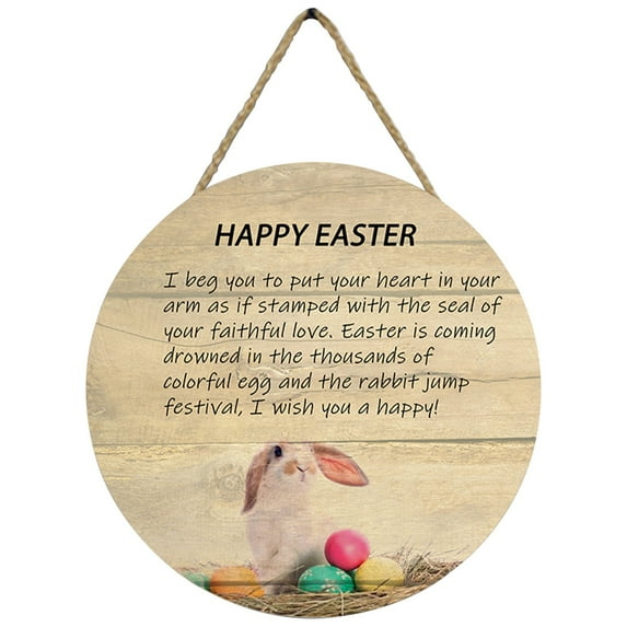 HCTSHG Wall Decoration Circular Easter Wooden Hanging Sign, Home Decoration Wall Hanging for Festival Atmosphere, Door Sign Wood Sign for All Seasons, Rustic Easter Decor