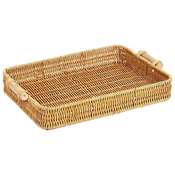 HCTSHG Woven Bread Baskets Rectangle Tabletop Storage, Serving Tray for Gifts, Poly Wicker Rattan Display Trays for Bread Food Vegetables Fruit Snacks Tabletop Restaurant Home