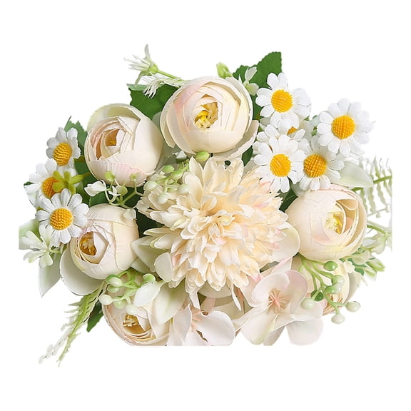 HCTSHG Yellow Roses White Flowers Artificial Silk Hydrangea Bouquets Faux Floral Arrangements Picks Spring Flowers for Cemetery Grave Vase Wedding Home Decor Indoor Outdoor