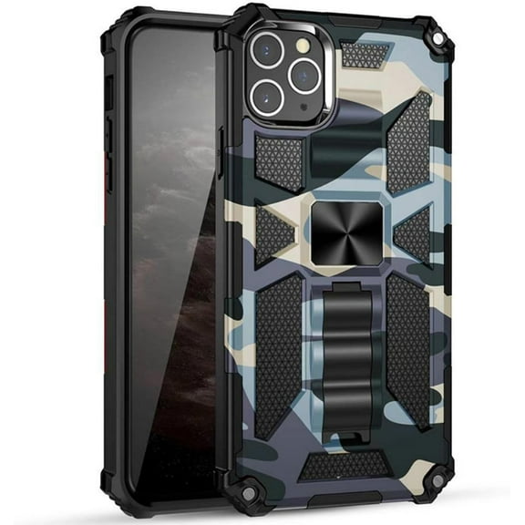 HCTian Case Compatible with Apple iPhone 15 Phone Cases Armor Heavy Duty Military Style PC+TPU Shockproof Camouflage Cover with Kickstand and Metal Stand for Magnetic Car Mount