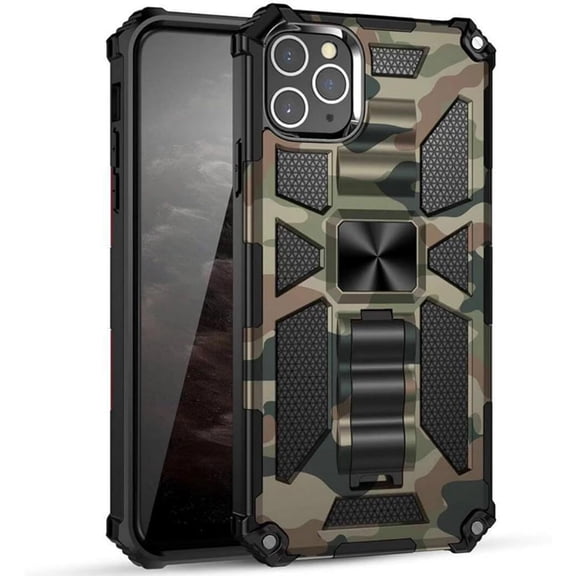 HCTian Case Compatible with Apple iPhone 15 Plus Phone Cases Armor Heavy Duty Military Style PC+TPU Shockproof Camouflage Cover with Kickstand and Metal Stand for Magnetic Car Mount