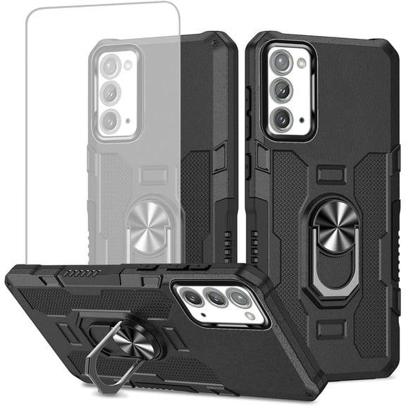 HCTian Case for Galaxy Note 20 5G Case, Samsung Note 20 SM-N981U Case with Tempered Glass Screen Protector, Heavy Duty Metal Ring Magnetic Kickstand Phone Cover for Samsung Galaxy Note20