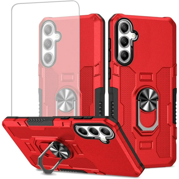 HCTian Case for Galaxy S24 Plus Case, Samsung S24+ 5G SM-S926U Case with Tempered Glass Screen Protector, Heavy Duty Protection Metal Ring Magnetic Kickstand Phone Cover for Samsung Galaxy S24+