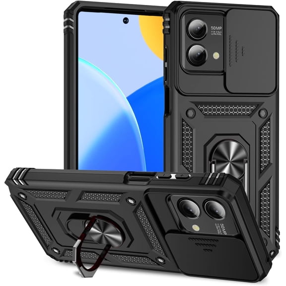 HCTian Case for Motorola Moto G84 5G, Rugged Shockproof Cover with 360° Rotatable Magnetic Kickstand and Slide Camera Lens Cover Case for Motorola Moto G84 5G