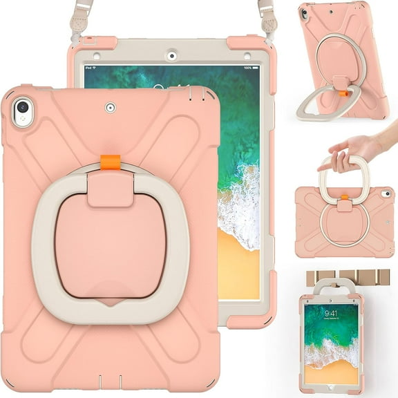 HCTian Case for iPad Air 3 10.5 Inch 2019, Hybrid Shockproof Rugged Silicone Case with Pencil Holder, Folding Hand Grip, Stable Kickstand,Carrying Shoulder Strap for iPad Pro 10.5” 2017