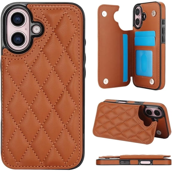 HCTian Compatible with Leather iPhone 16 Wallet Case with Card Holder RFID Blocking,3 Card Slots Premium Protective Phone Case with Kickstand Durable Shockproof Cover for Women