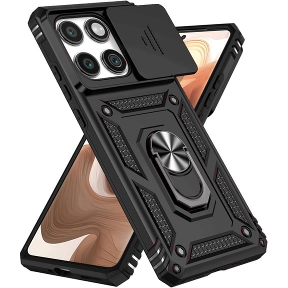 HCTian Compatible with Motorola Moto Edge 2025 Case with HD Screen Protector & Slide Camera Cover & Rotated Ring Kickstand, [Military-Grade] Phone Case for Moto Edge 2025