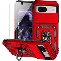 HCTian for Google Pixel 8A Case with Camera Lens Cover HD Screen Protector, Dual Layer Military-Grade Drop Tested Magnetic Ring Holder Kickstand Protective Phone Case for Google Pixel 8A 2024