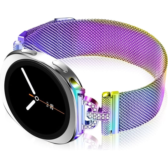 HCTian Metal Magnetic Bands Compatible with Samsung Galaxy Watch 8 40mm 44mm/Galaxy Watch 8 Classic 46mm, Mesh Stainless Steel Dressy Wristband with D-Shape Women