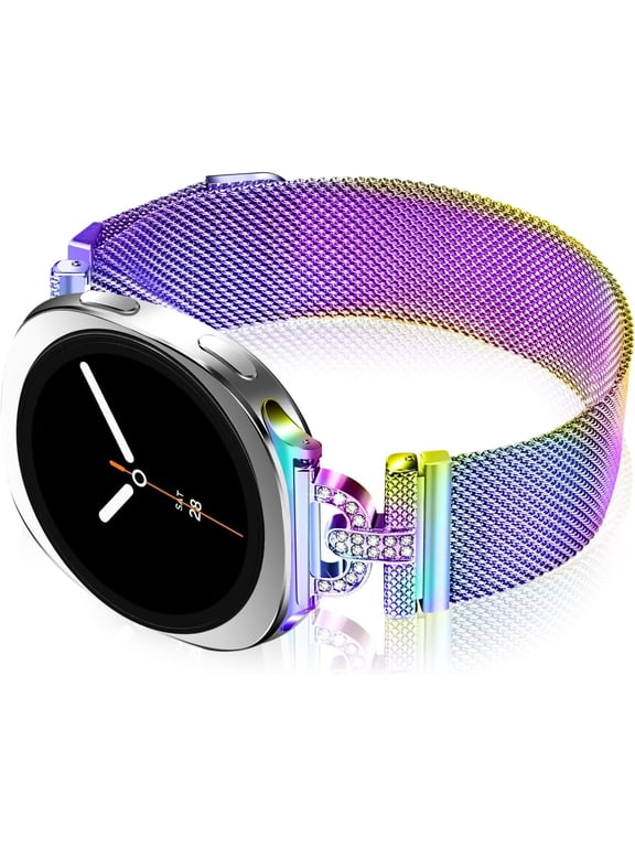 Metal Magnetic Bands Compatible with Samsung Galaxy Watch 8 40mm 44mm/Galaxy Watch 8 Classic 46mm, Mesh Stainless Steel Dressy Wristband with D-Shape Women
