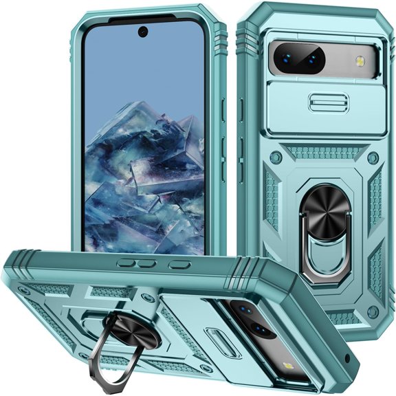 HCTian Military Grade Case for Google Pixel 8A Case Pixel 8A Case with Kickstand Ring Holder Slide Camera Cover Protection Shockproof Case for Google Pixel 8A Phone Case