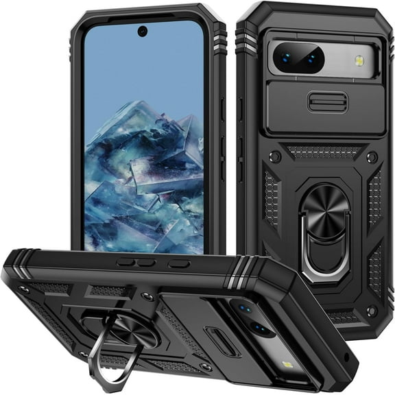 HCTian Military Grade Case for Google Pixel 8A Case Pixel 8A Case with Kickstand Ring Holder Slide Camera Cover Protection Shockproof Case for Google Pixel 8A Phone Case