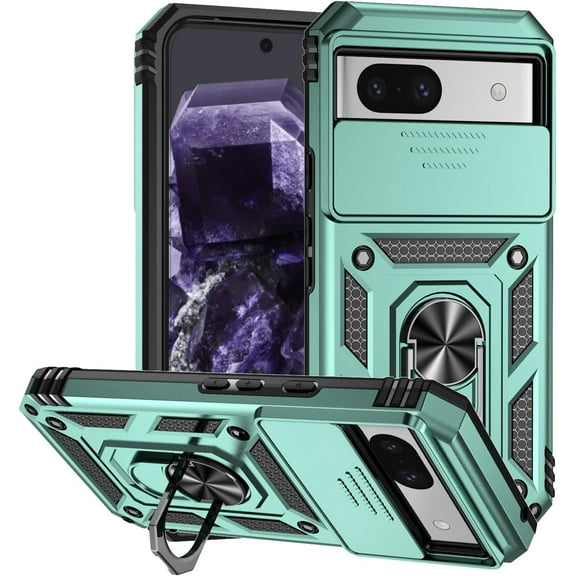 HCTian Military Grade Case for Google Pixel 8A, Rugged Phone Case with Kickstand, Slide Camera Cover Protection, Shockproof Case for Google Pixel 8A Phone Case