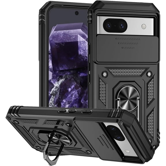 HCTian Military Grade Case for Google Pixel 8A, Rugged Phone Case with Kickstand, Slide Camera Cover Protection, Shockproof Case for Google Pixel 8A Phone Case
