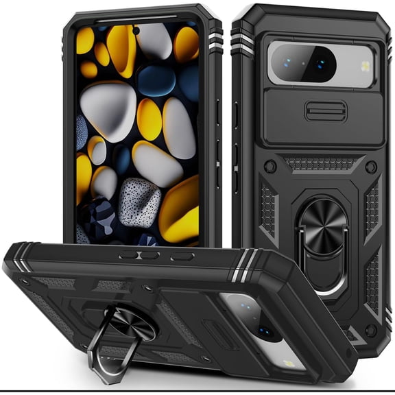 HCTian Military Grade Case for Google Pixel 8 with Kickstand Ring Holder Slide Camera Cover Protection Shockproof Case for Google Pixel 8 Phone Case