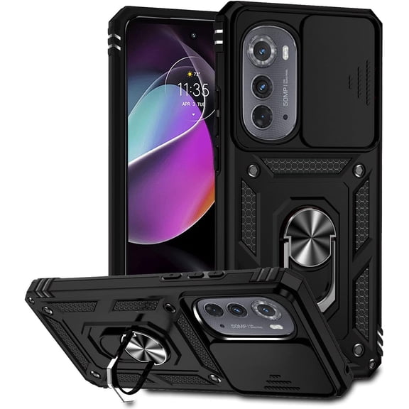 HCTian Military Grade Case for Moto Edge 2022 with Kickstand & Slide Camera Cover Protection - Shockproof Case for Motorola Moto Edge 2022 Phone