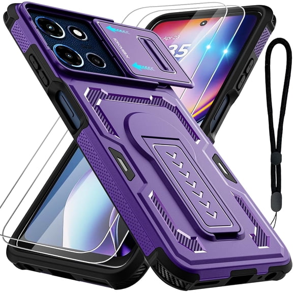 HCTian for Motorola Moto G Play 2026 Case, Moto G 2026/2025 Case with 2*Screen Protector, Upgrade Slide Camera Cover/Kickstand/Lanyard Strap, Military Grade Heavy Duty Shockproof Protective Case