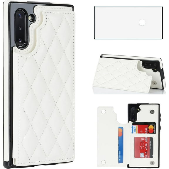 HCTian Phone Case for Samsung Galaxy Note 10 5G Wallet Cover with Tempered Glass Screen Protector and Leather RFID Card Holder Stand Cell Accessories Note10 Notes 10s Ten Not S10 Women Men