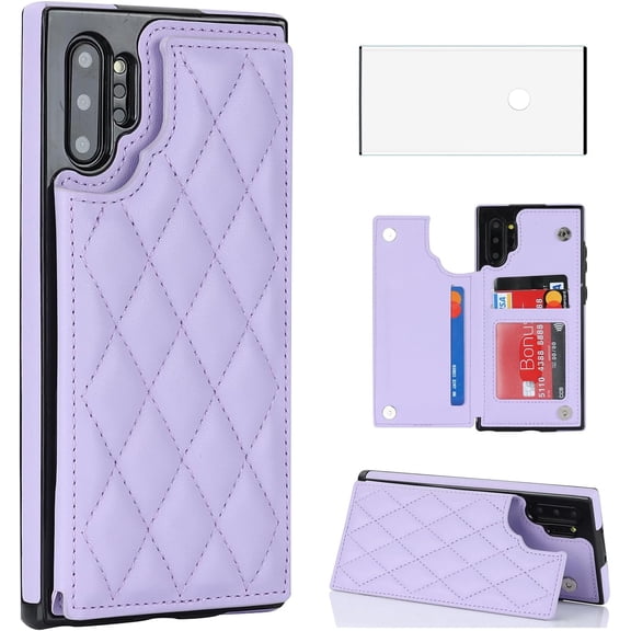 HCTian Phone Case for Samsung Galaxy Note 10 Plus Note10+ 5G Wallet Cover with Screen Protector and Leather RFID Credit Card Holder Stand Cell Note10 + Notes 10+ Ten Not S10 10Plus Women