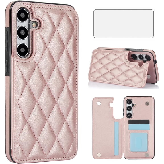 HCTian Phone Case for Samsung Galaxy S24 Plus S24+ 5G Wallet Cover with Tempered Glass Screen Protector and Leather RFID Card Holder Stand Cell Accessories S24plus 24S + S 24 24+ Women Men