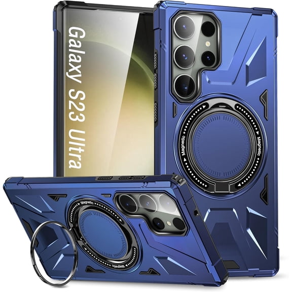 HCTian Rotatable Magnetic Ring Case for Galaxy S23 Ultra,Compatible with MagSafe with 360° Ring Stand Shockproof Phone Cover Case for Samsung Galaxy S23 Ultra