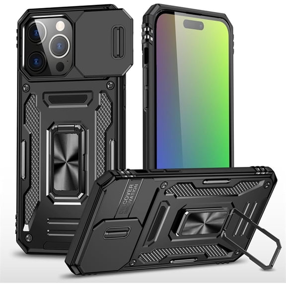 HCTian Shockproof Case for iPhone 16 Pro Max /16 Pro/16 Plus/16,Slide Full Lens Protection Shell with 360°Rotating Kickstand and Magnetic Adsorption Phone Cover