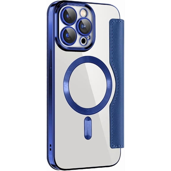 HCTian Wallet Case for iPhone 16 Pro Max /16 Pro/16 Plus/16,Flip Folio Leather Plating Phone Shell Magnetic Charging Crystal Clear Back Cover