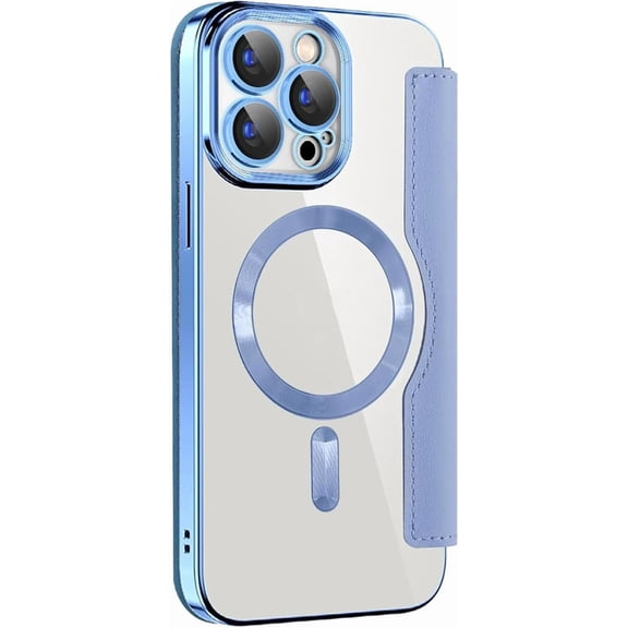 HCTian Wallet Case for iPhone 16 Pro Max /16 Pro/16 Plus/16,Flip Folio Leather Plating Phone Shell Magnetic Charging Crystal Clear Back Cover